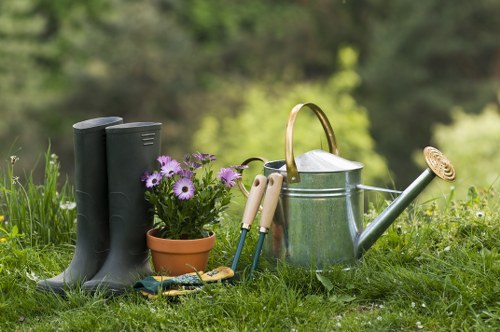 Three-sorted recycling containers labeled for garden waste